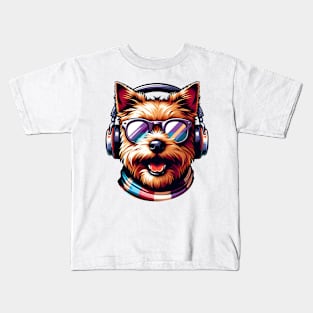 Norfolk Terrier as Smiling DJ with Headphones and Sunglasses Kids T-Shirt